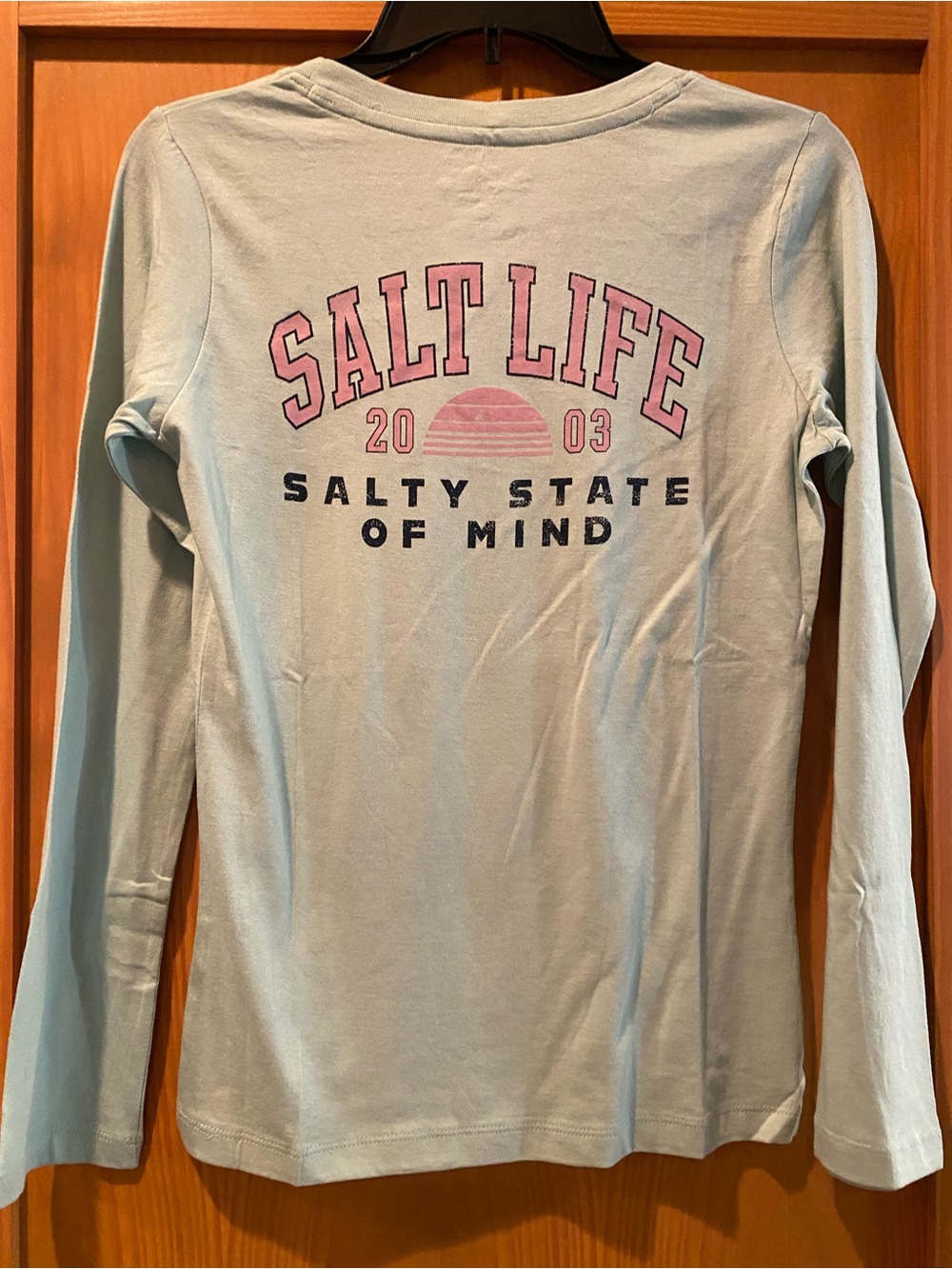 Salt Life Women’s Aqua Green Scoop Neck Salty State Of Mind L/ S Shirt NWT S
